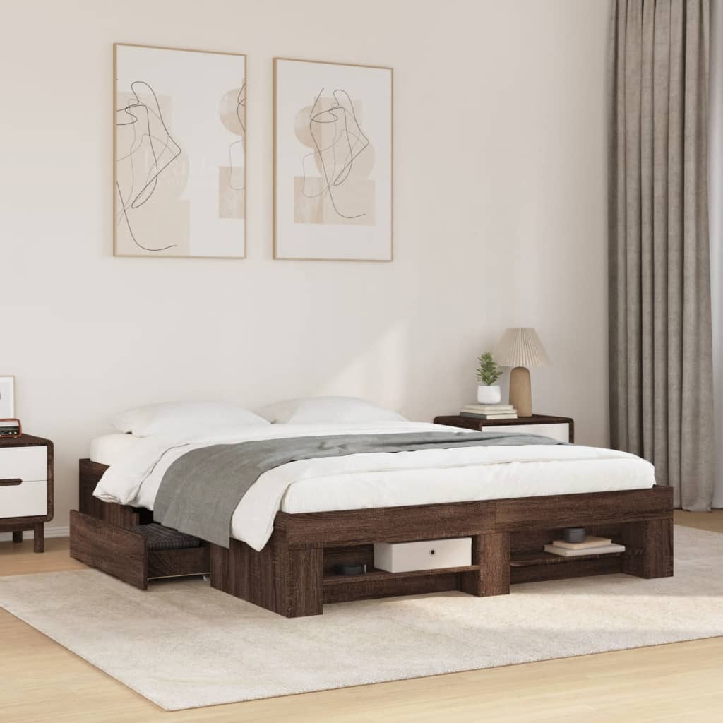 Modern Wooden King Size 150cm Bed Fame Base With Drawers & Storage Compartments