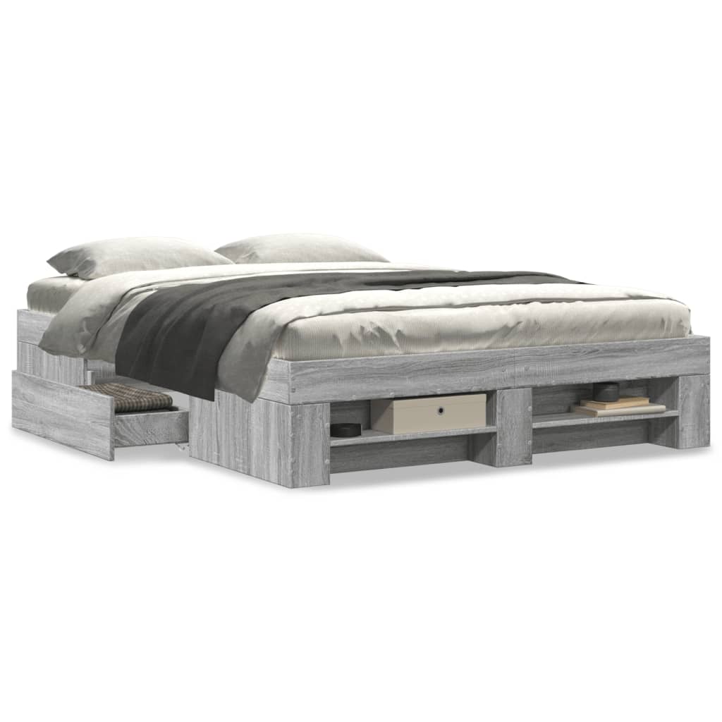 Bed Frame without Mattress Grey Sonoma 140x200 cm Engineered Wood