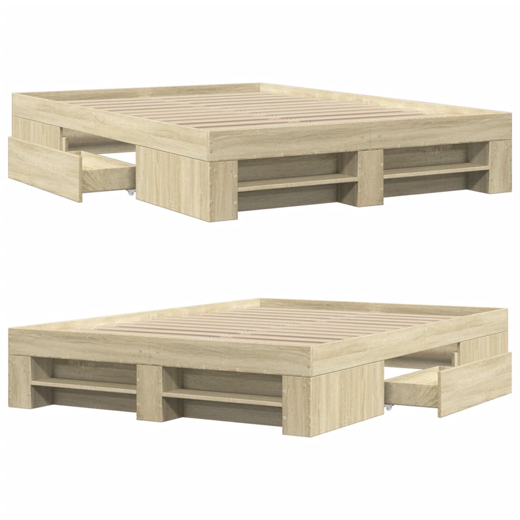 Bed Frame without Mattress Sonoma Oak 140x190 cm Engineered Wood