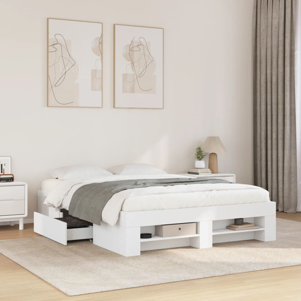 Modern Wooden Double Size 135cm Bed Frame Base With Drawers & Storage Compartments