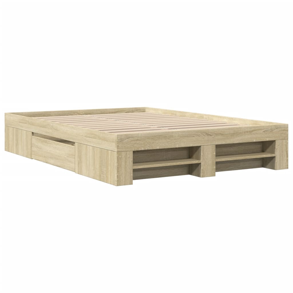 Modern Wooden Double Size 135cm Bed Frame Base With Drawers & Storage Compartments