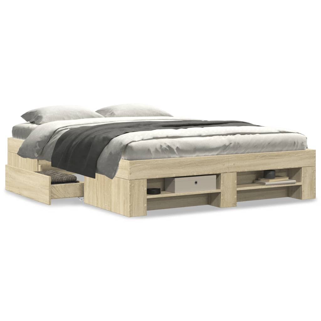 Modern Wooden Double Size 135cm Bed Frame Base With Drawers & Storage Compartments