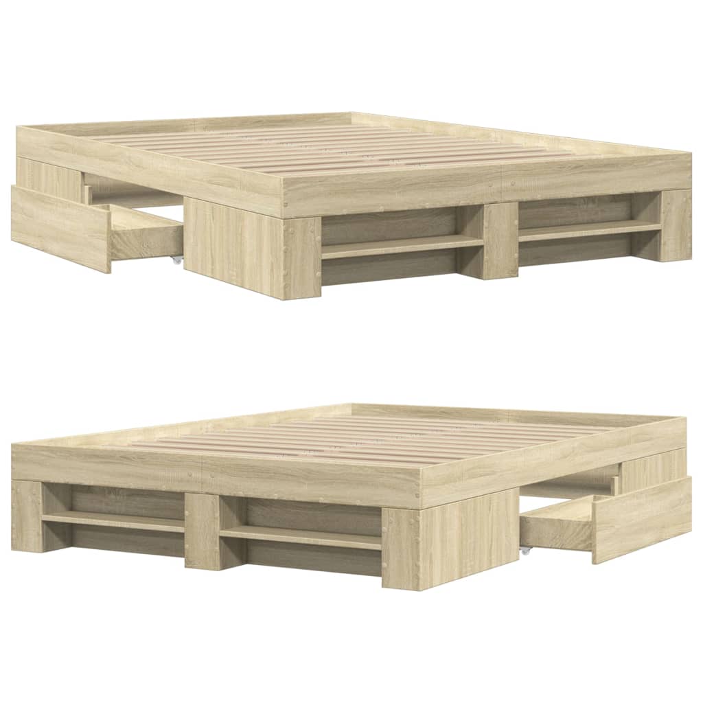 Modern Wooden Double Size 135cm Bed Frame Base With Drawers & Storage Compartments