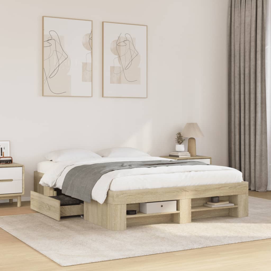 Modern Wooden Double Size 135cm Bed Frame Base With Drawers & Storage Compartments