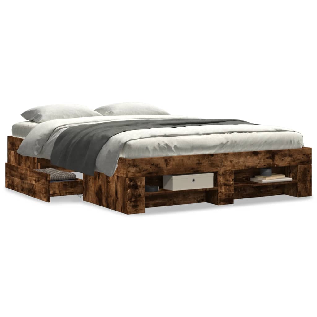 Modern Wooden Double Size 135cm Bed Frame Base With Drawers & Storage Compartments