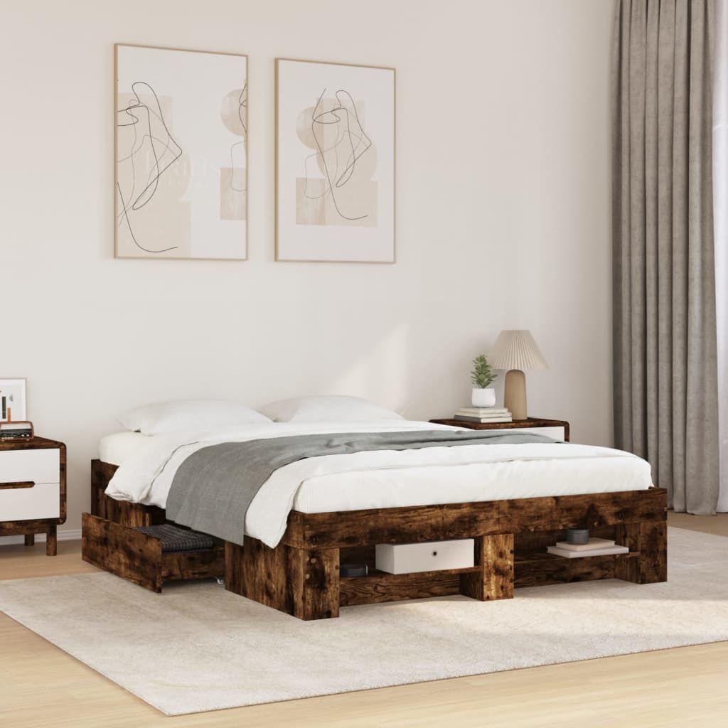 Modern Wooden Double Size 135cm Bed Frame Base With Drawers & Storage Compartments