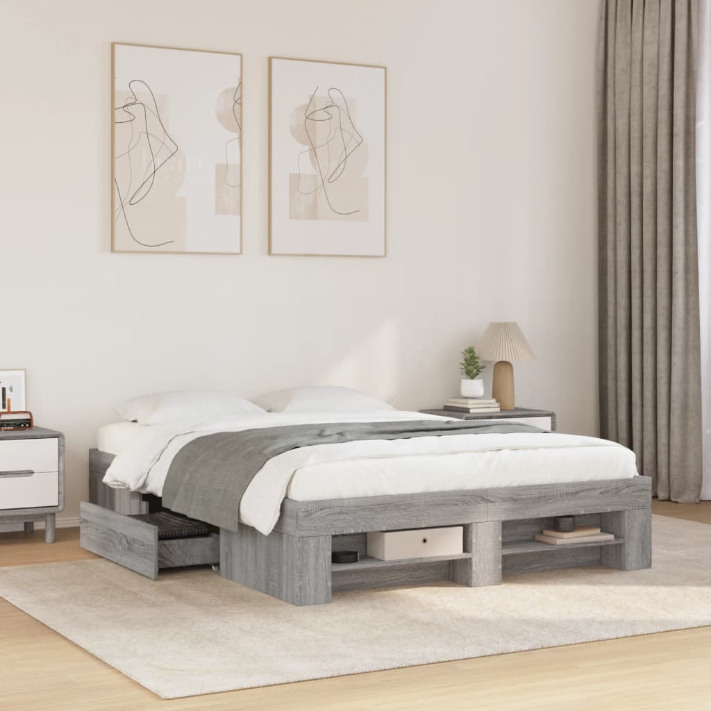 Modern Wooden Double Size 135cm Bed Frame Base With Drawers & Storage Compartments