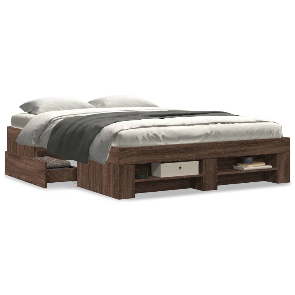 Modern Wooden Double Size 135cm Bed Frame Base With Drawers & Storage Compartments