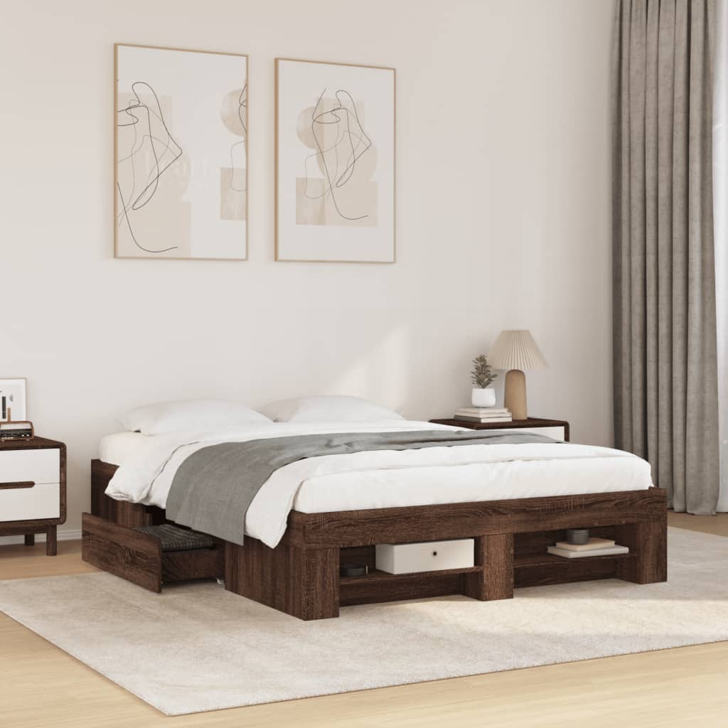 Modern Wooden Double Size 135cm Bed Frame Base With Drawers & Storage Compartments