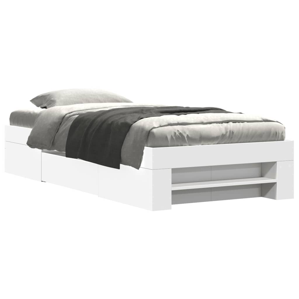 Modern Wooden Single Size 90cm Bed Frame Base With Storage Drawer & Open Compartments