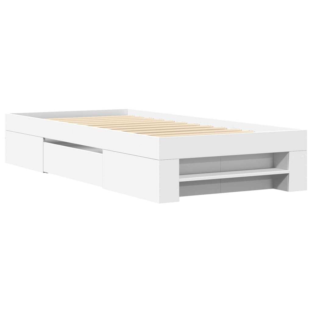 Modern Wooden Single Size 90cm Bed Frame Base With Storage Drawer & Open Compartments