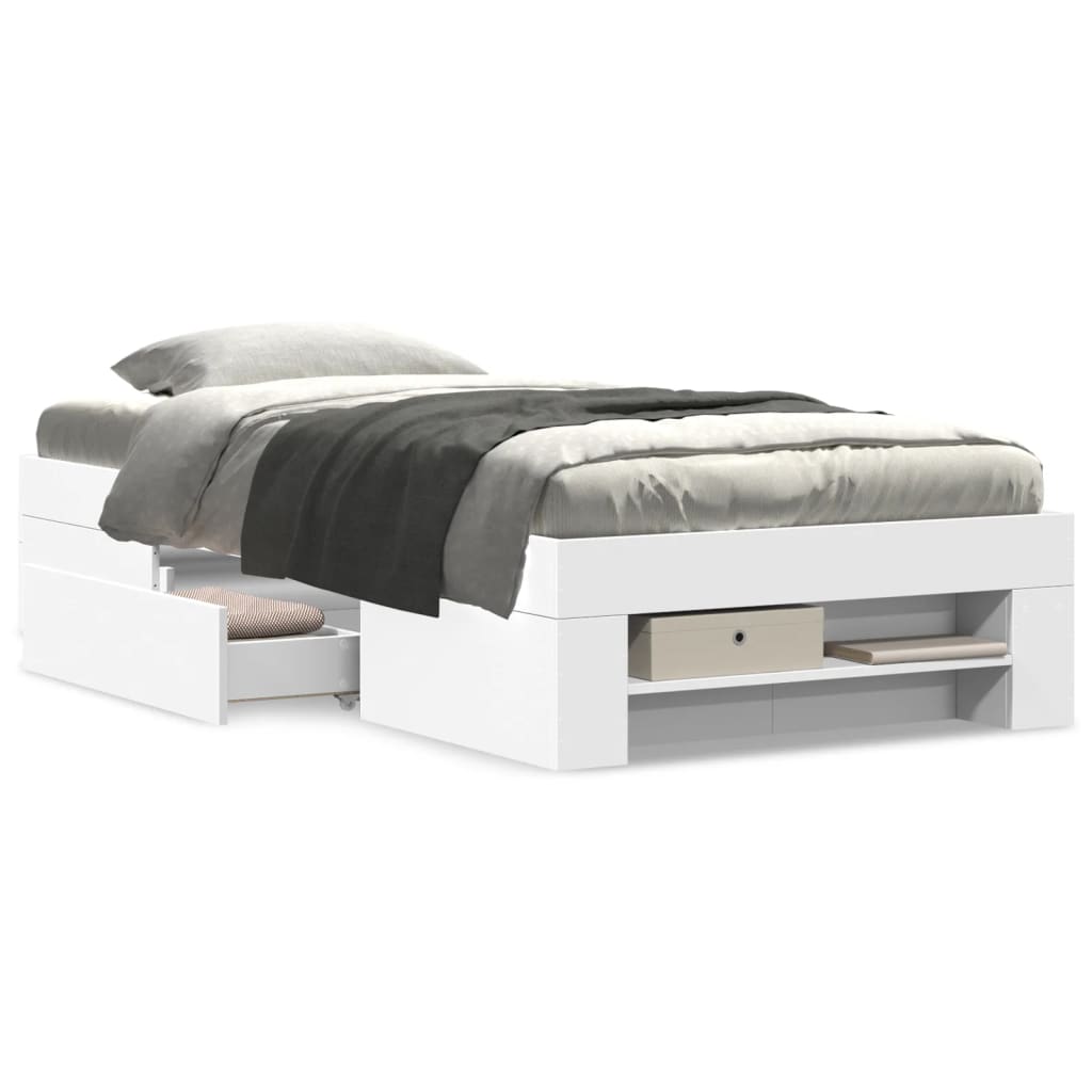 Modern Wooden Single Size 90cm Bed Frame Base With Storage Drawer & Open Compartments