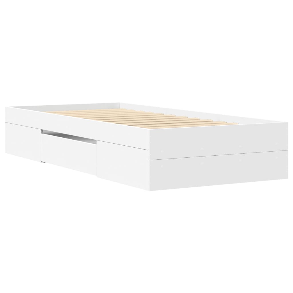 Modern Wooden Single Size 90cm Bed Frame Base With Storage Drawer & Open Compartments