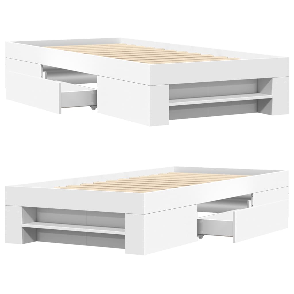 Modern Wooden Single Size 90cm Bed Frame Base With Storage Drawer & Open Compartments