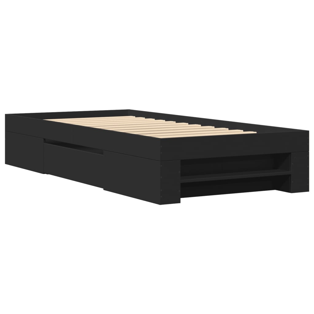 Modern Wooden Single Size 90cm Bed Frame Base With Storage Drawer & Open Compartments