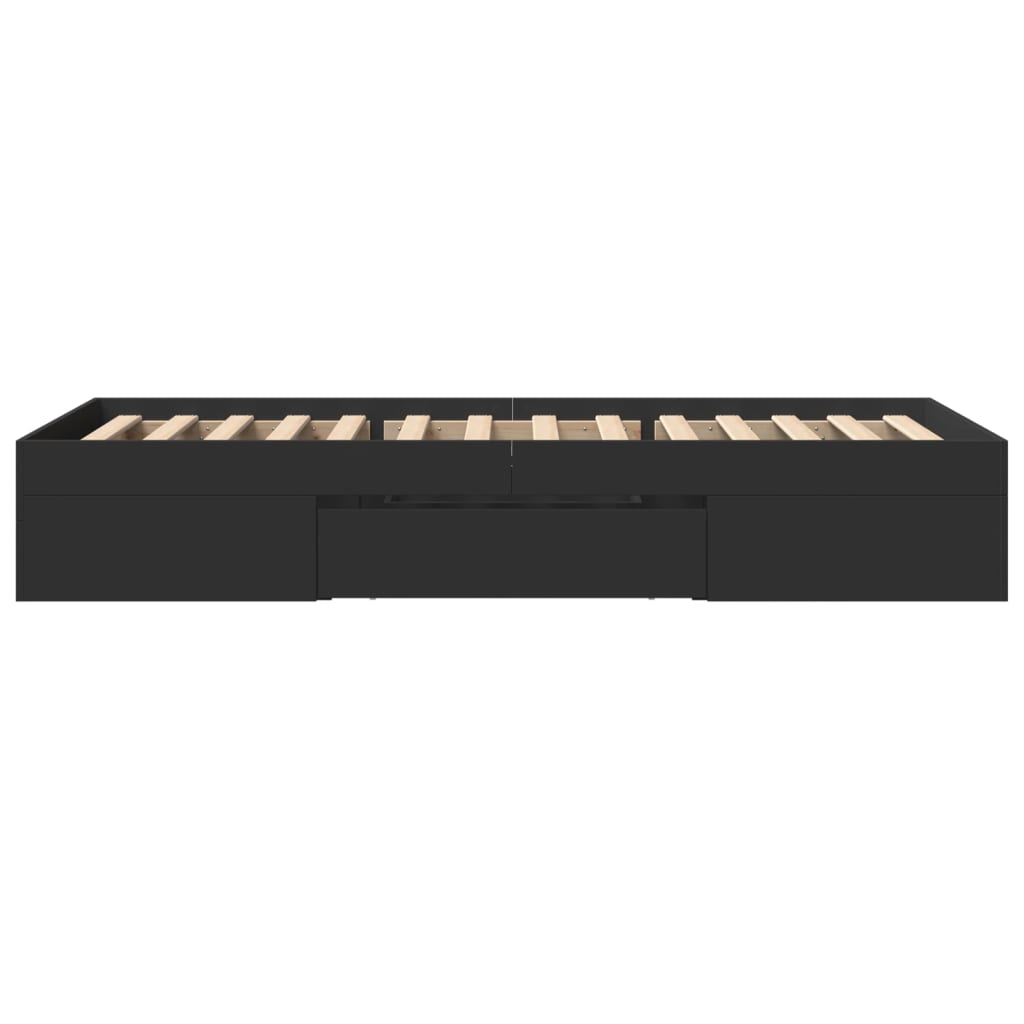 Modern Wooden Single Size 90cm Bed Frame Base With Storage Drawer & Open Compartments