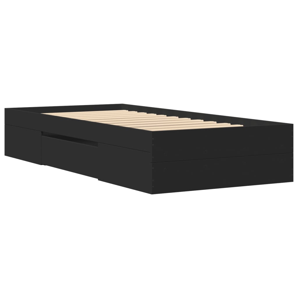 Modern Wooden Single Size 90cm Bed Frame Base With Storage Drawer & Open Compartments