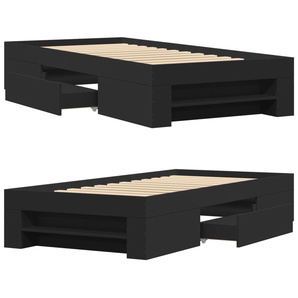 Modern Wooden Single Size 90cm Bed Frame Base With Storage Drawer & Open Compartments