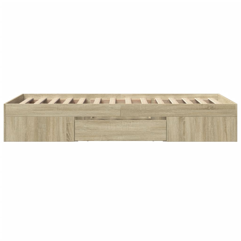 Modern Wooden Single Size 90cm Bed Frame Base With Storage Drawer & Open Compartments