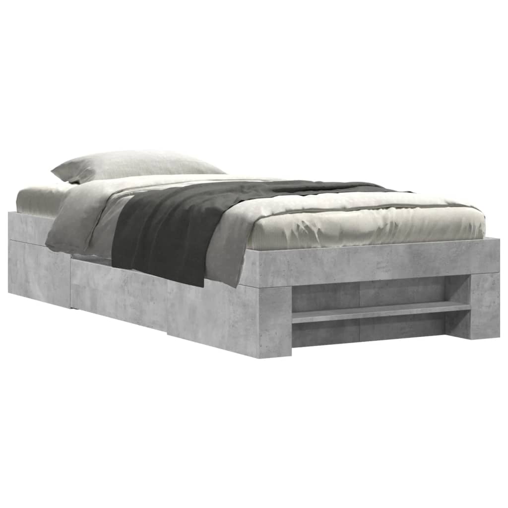 Modern Wooden Single Size 90cm Bed Frame Base With Storage Drawer & Open Compartments