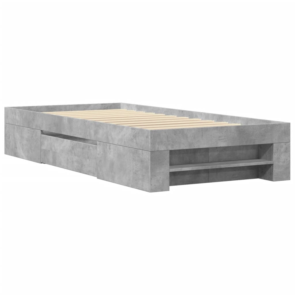 Modern Wooden Single Size 90cm Bed Frame Base With Storage Drawer & Open Compartments