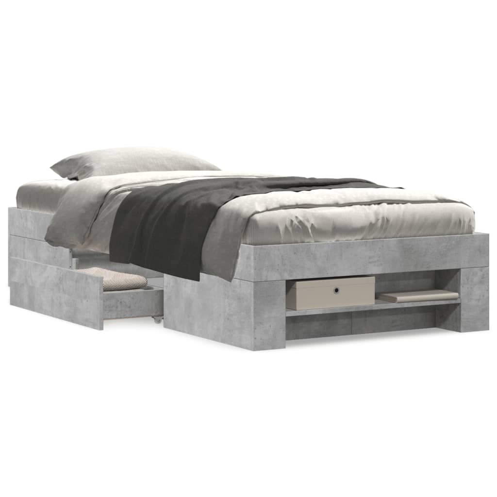 Modern Wooden Single Size 90cm Bed Frame Base With Storage Drawer & Open Compartments