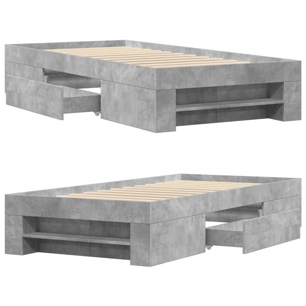 Modern Wooden Single Size 90cm Bed Frame Base With Storage Drawer & Open Compartments