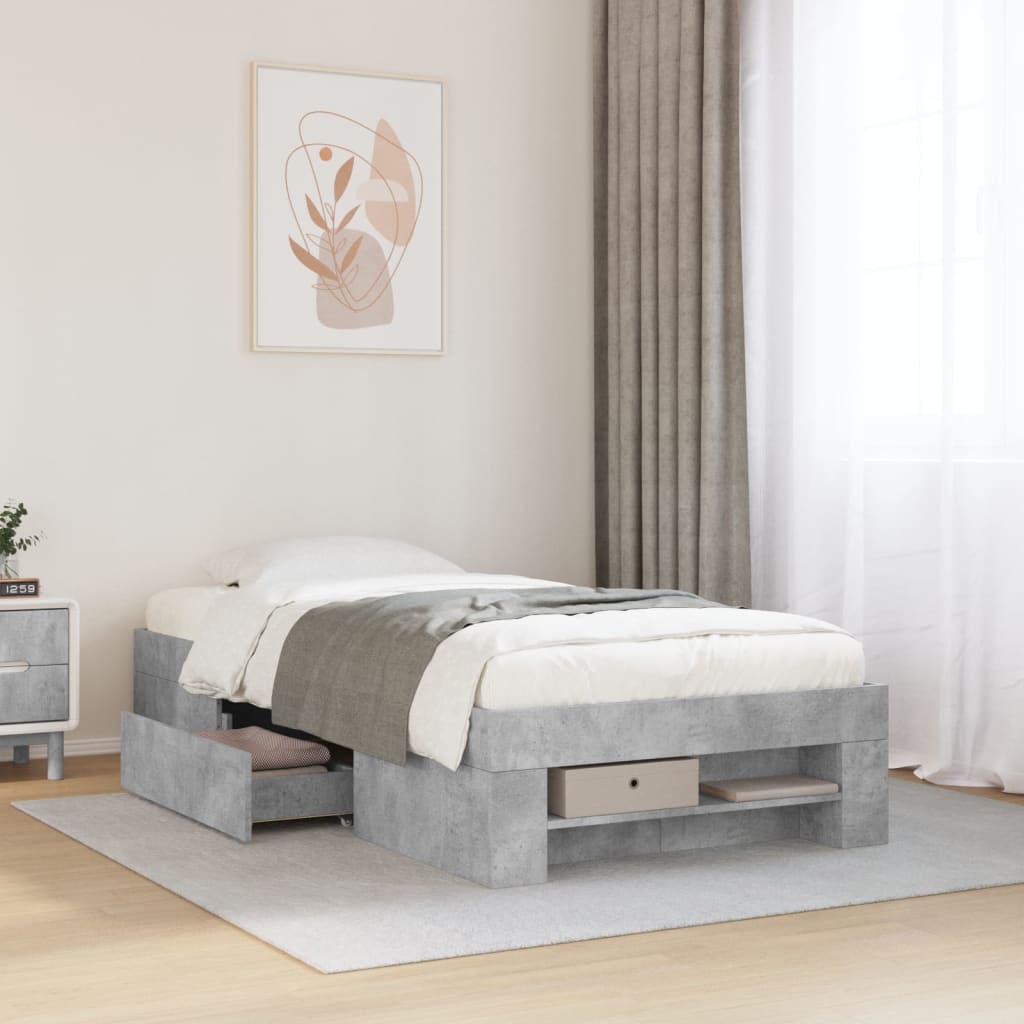 Modern Wooden Single Size 90cm Bed Frame Base With Storage Drawer & Open Compartments