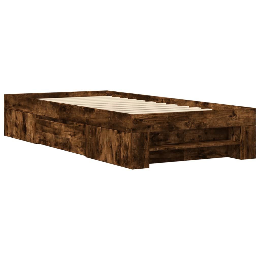 Modern Wooden Single Size 90cm Bed Frame Base With Storage Drawer & Open Compartments