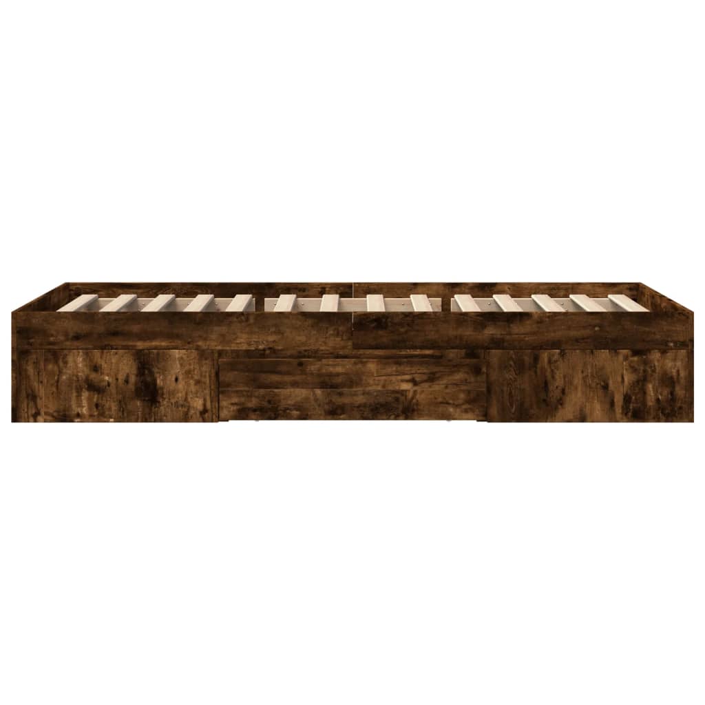 Modern Wooden Single Size 90cm Bed Frame Base With Storage Drawer & Open Compartments