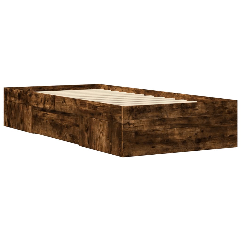Modern Wooden Single Size 90cm Bed Frame Base With Storage Drawer & Open Compartments