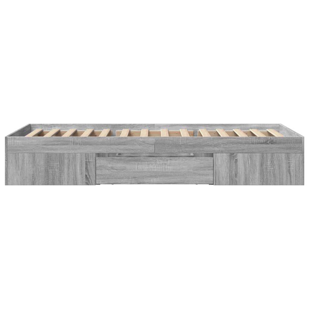 Modern Wooden Single Size 90cm Bed Frame Base With Storage Drawer & Open Compartments