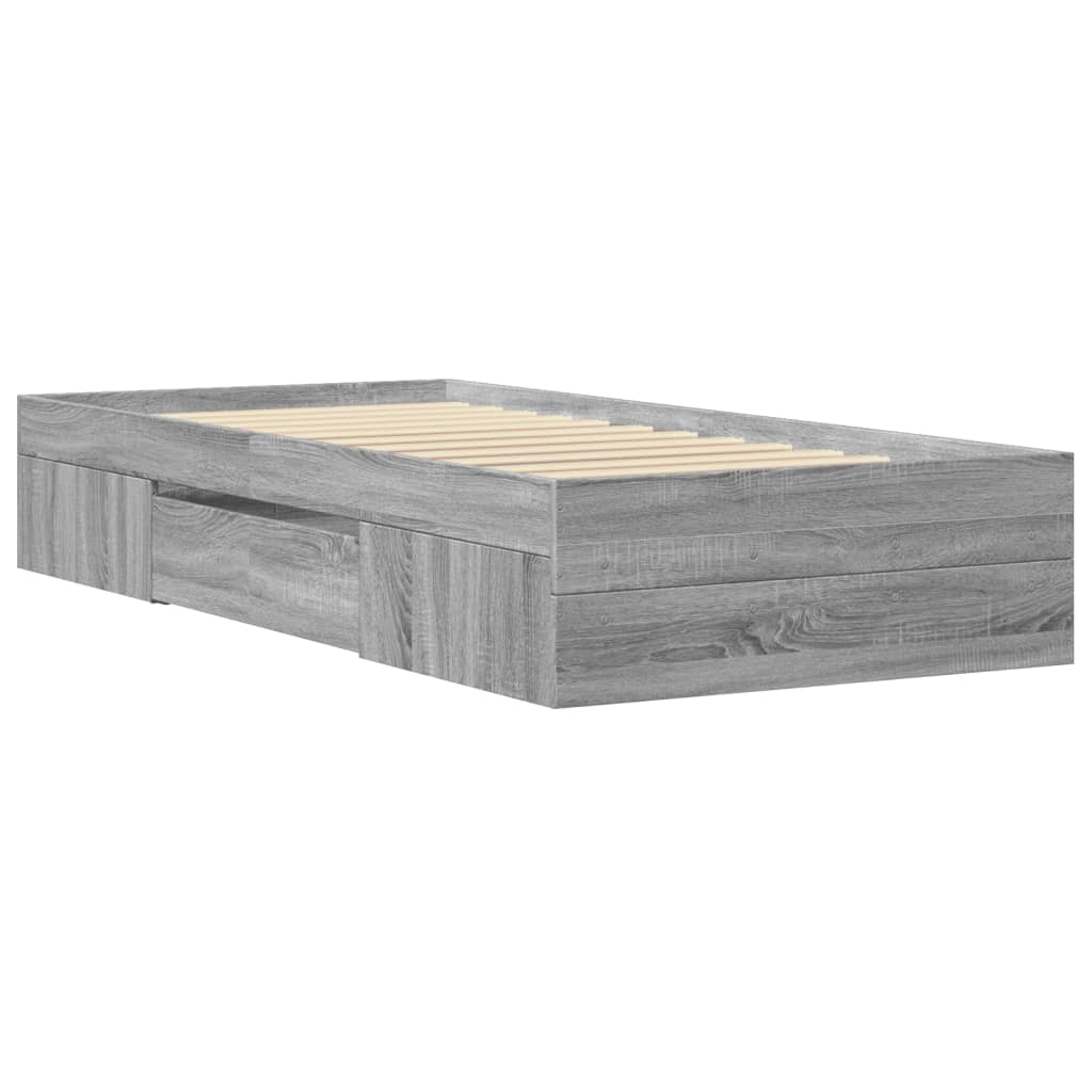Modern Wooden Single Size 90cm Bed Frame Base With Storage Drawer & Open Compartments