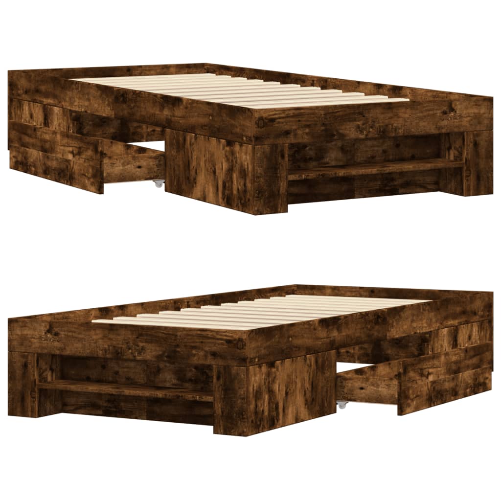 Bed Frame without Mattress Smoked Oak 75x190 cm Small Single Engineered Wood