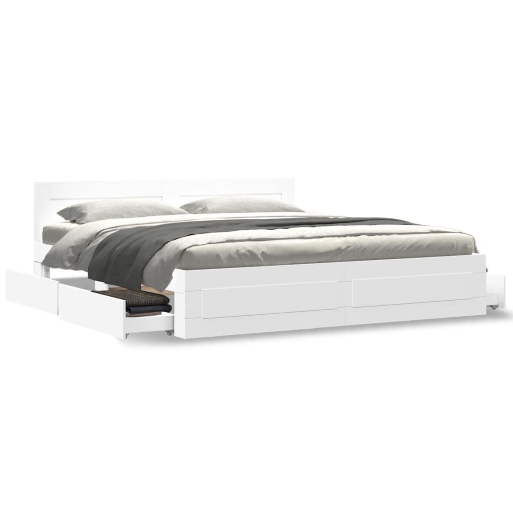 Modern Wooden Emperor Size 2m Bed Frame Base With Headboard & Storage Drawers