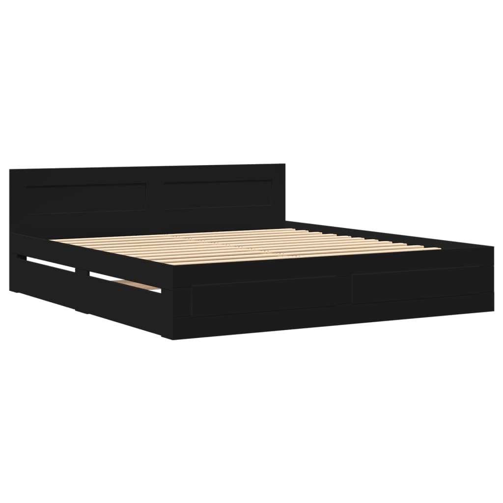 Modern Wooden Emperor Size 2m Bed Frame Base With Headboard & Storage Drawers