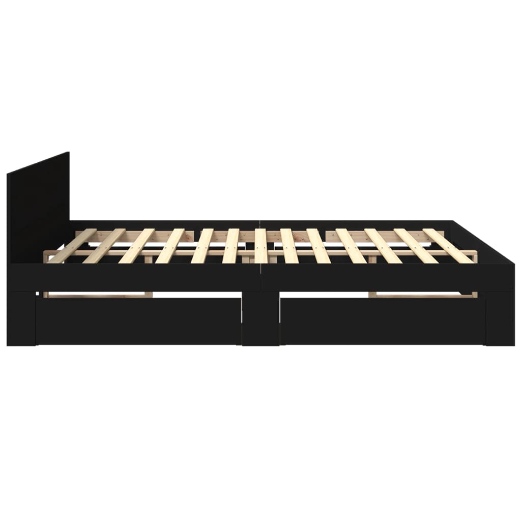 Modern Wooden Emperor Size 2m Bed Frame Base With Headboard & Storage Drawers