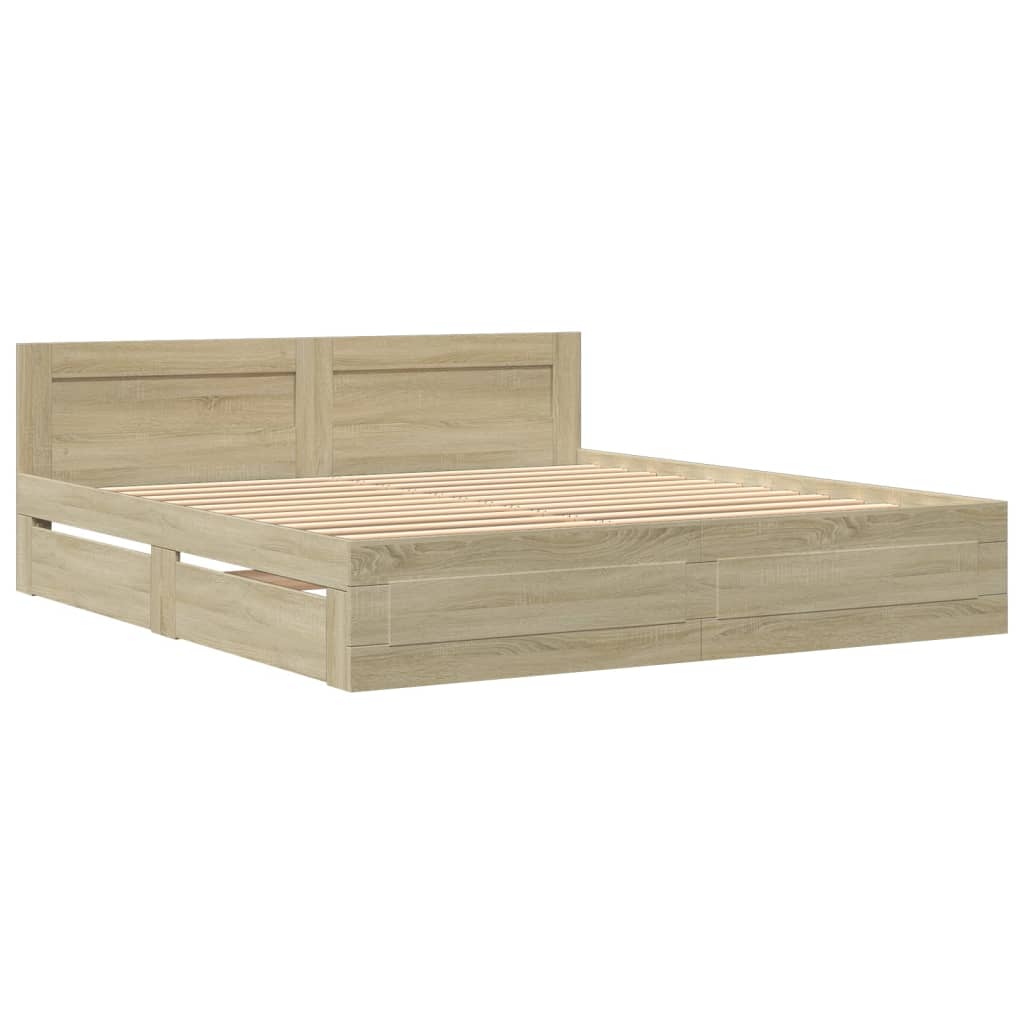 Modern Wooden Emperor Size 2m Bed Frame Base With Headboard & Storage Drawers