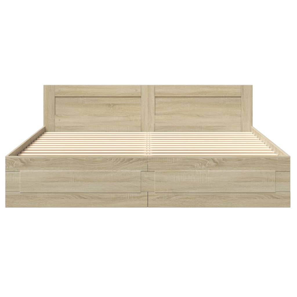 Modern Wooden Emperor Size 2m Bed Frame Base With Headboard & Storage Drawers