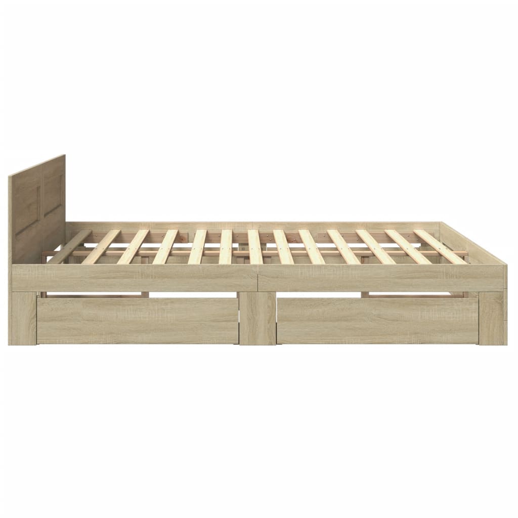 Modern Wooden Emperor Size 2m Bed Frame Base With Headboard & Storage Drawers