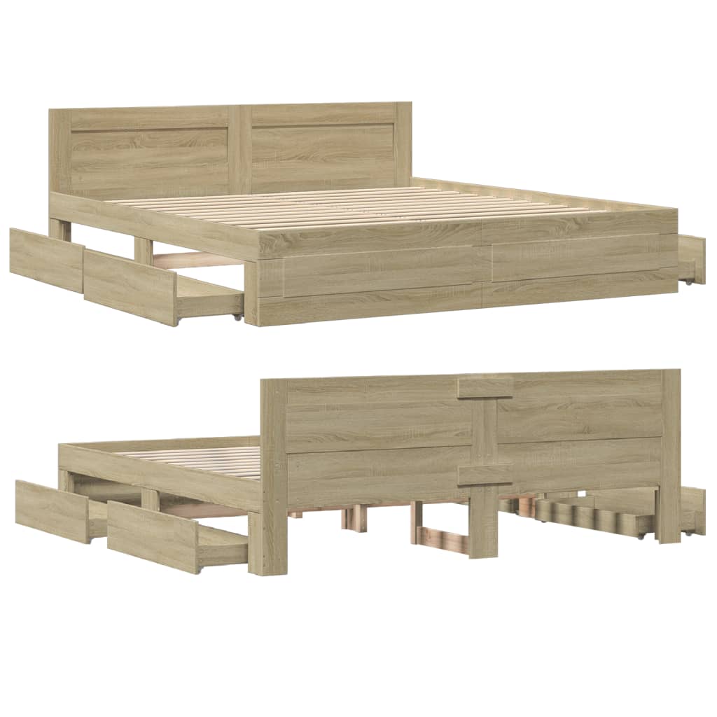 Modern Wooden Emperor Size 2m Bed Frame Base With Headboard & Storage Drawers