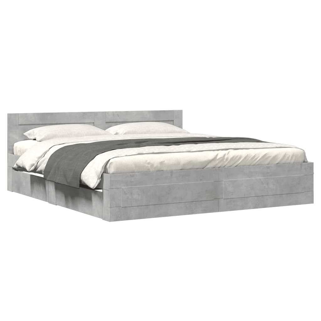 Modern Wooden Emperor Size 2m Bed Frame Base With Headboard & Storage Drawers