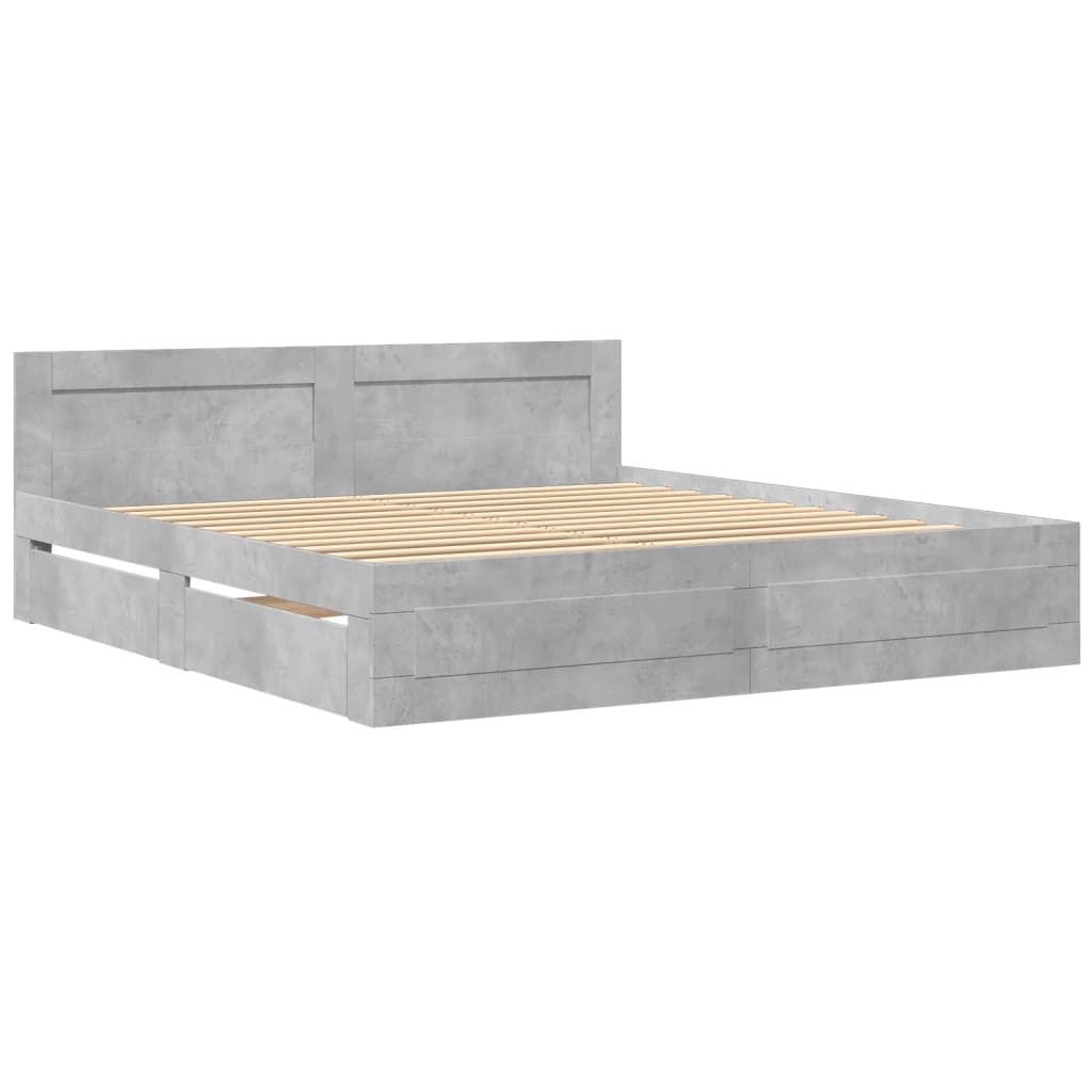 Modern Wooden Emperor Size 2m Bed Frame Base With Headboard & Storage Drawers