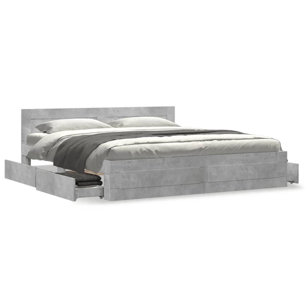 Modern Wooden Emperor Size 2m Bed Frame Base With Headboard & Storage Drawers