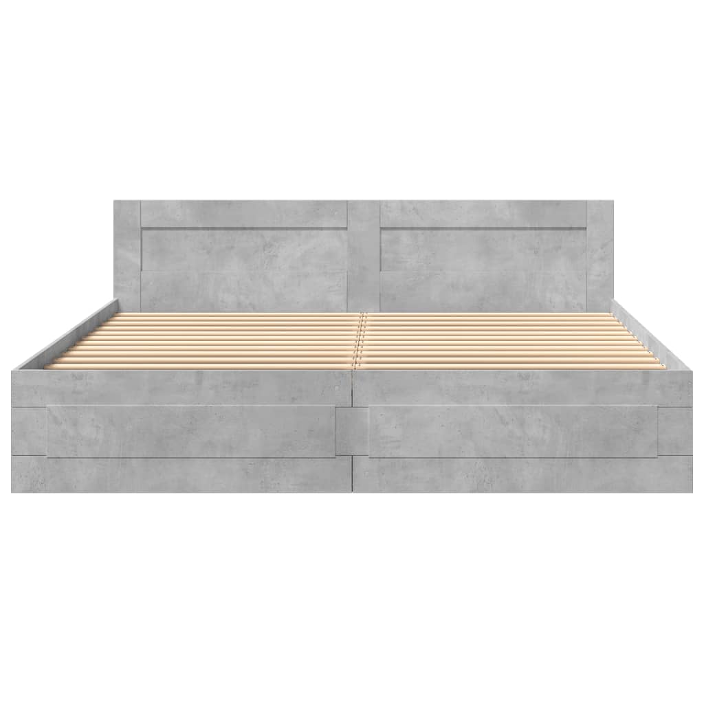 Modern Wooden Emperor Size 2m Bed Frame Base With Headboard & Storage Drawers