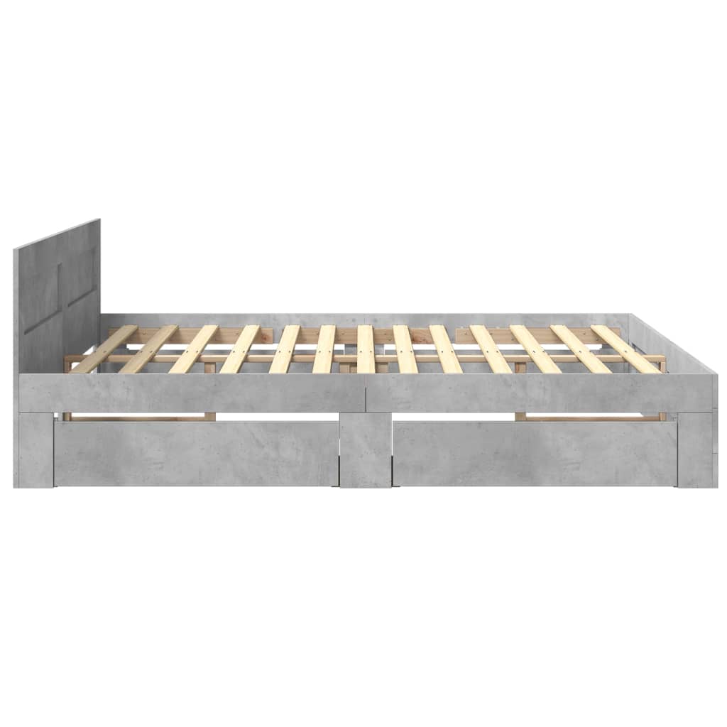 Modern Wooden Emperor Size 2m Bed Frame Base With Headboard & Storage Drawers