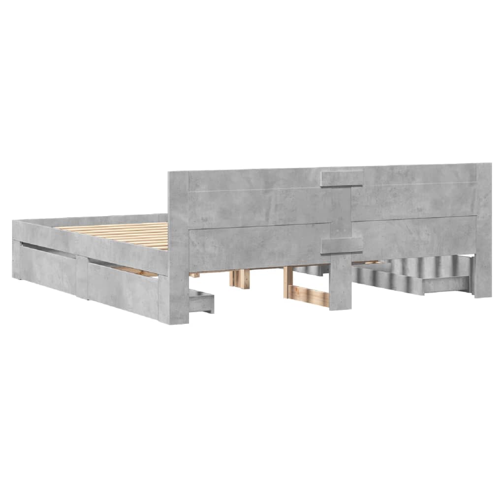 Modern Wooden Emperor Size 2m Bed Frame Base With Headboard & Storage Drawers