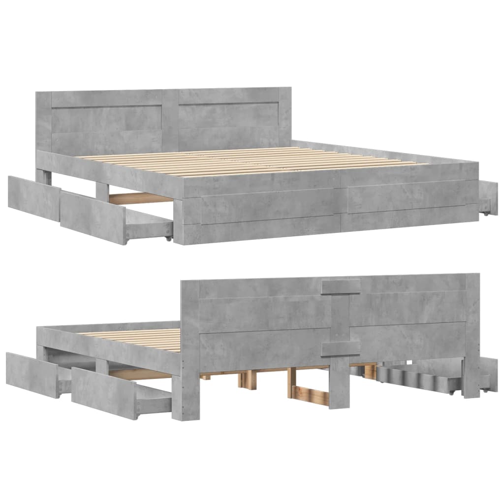 Modern Wooden Emperor Size 2m Bed Frame Base With Headboard & Storage Drawers