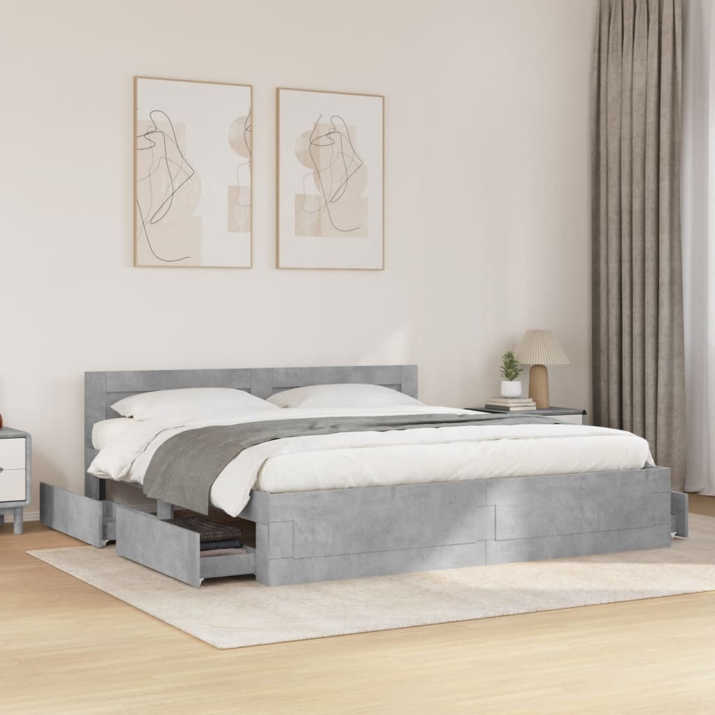 Modern Wooden Emperor Size 2m Bed Frame Base With Headboard & Storage Drawers