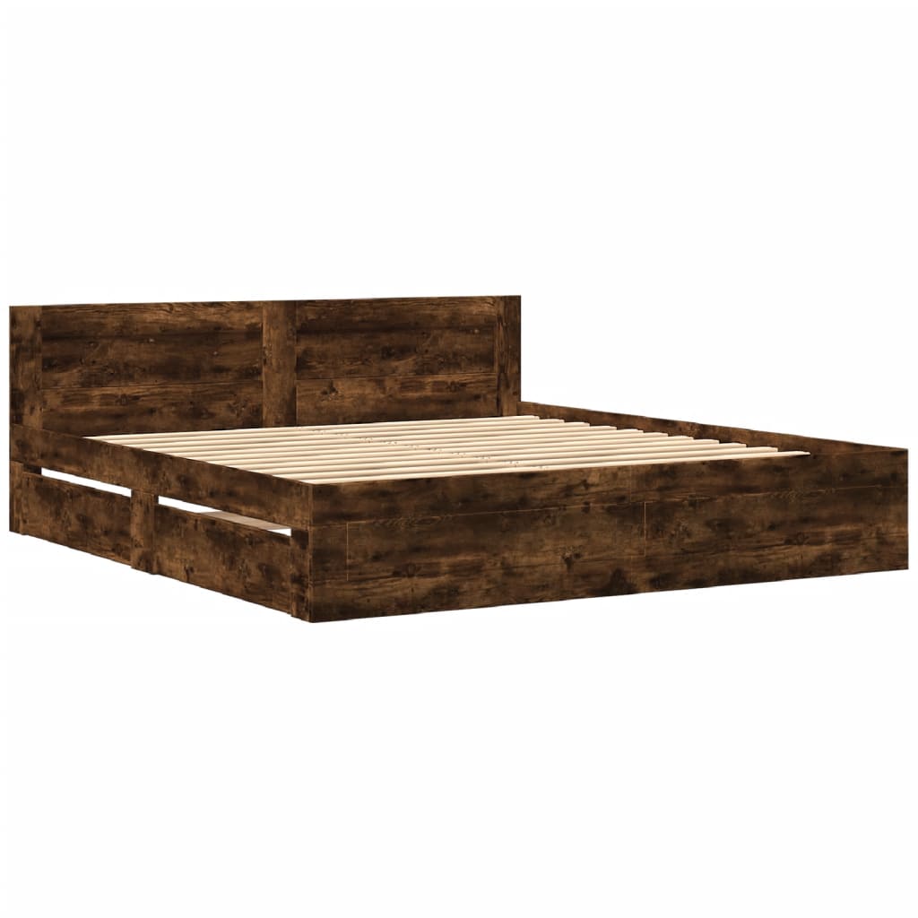 Modern Wooden Emperor Size 2m Bed Frame Base With Headboard & Storage Drawers